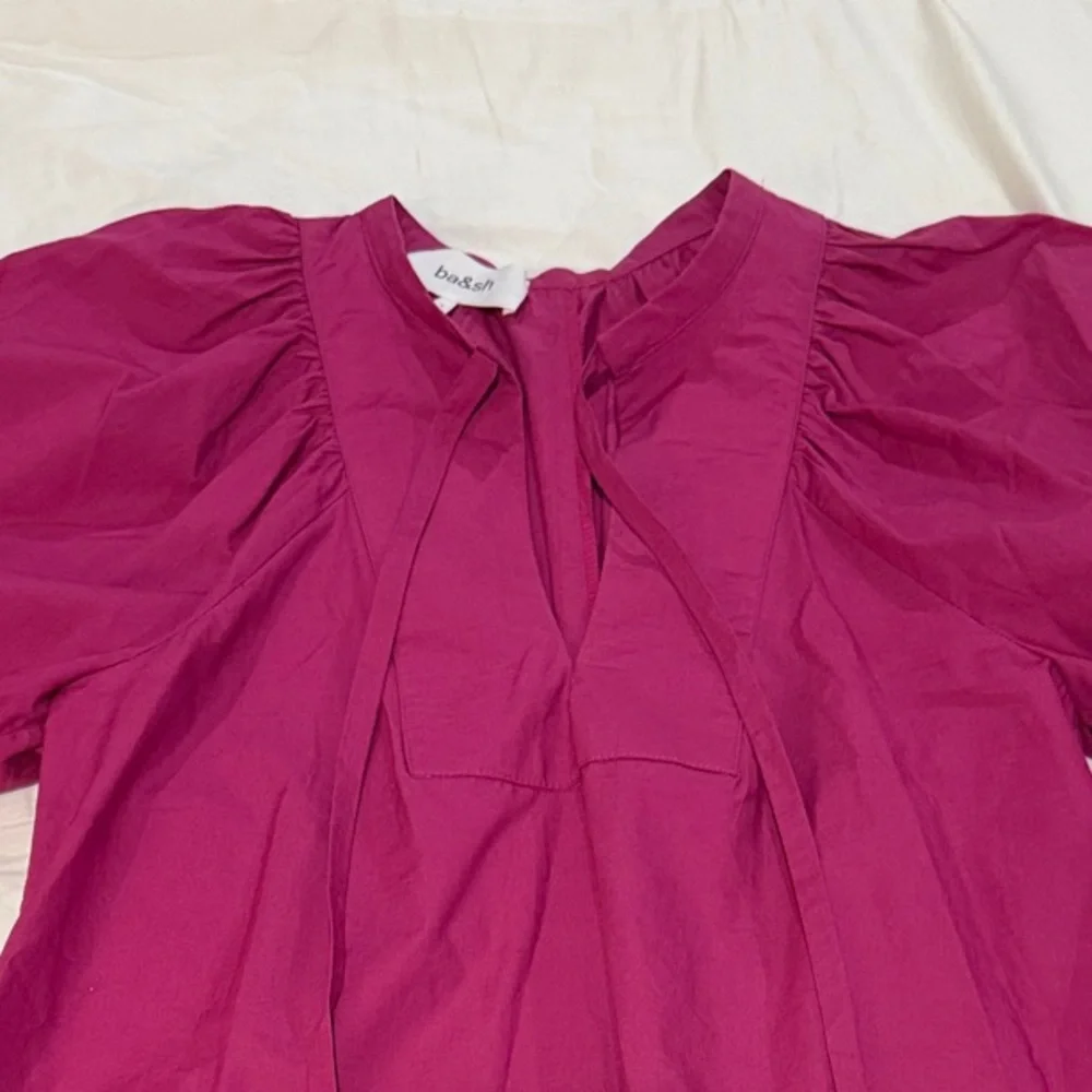 ba&sh Jamie Cotton Fuchsia Puff Sleeve Blouse - Small - Picture 6 of 8